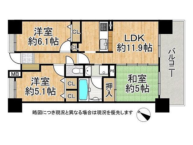 グランプレステージ明石西III　中古マンション(3LDK) 9階の間取り図
