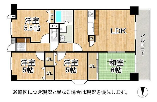 ペルル加古川　中古マンション(4LDK) 4階の間取り図