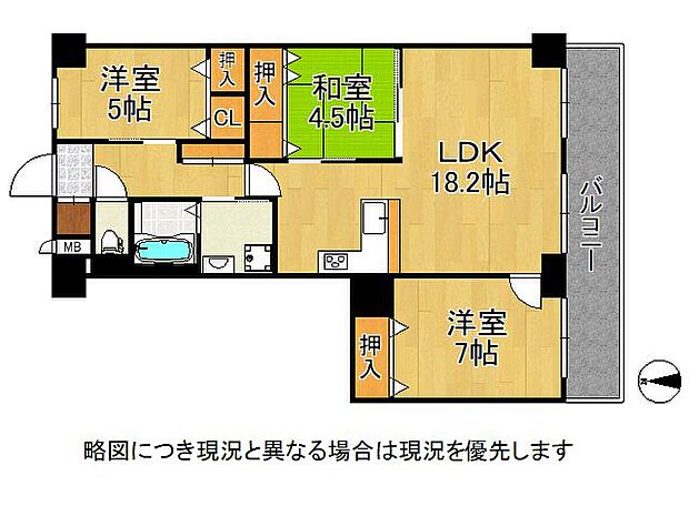八戸ノ里ニュースカイハイツ　中古マンション(3LDK) 3階の間取り図