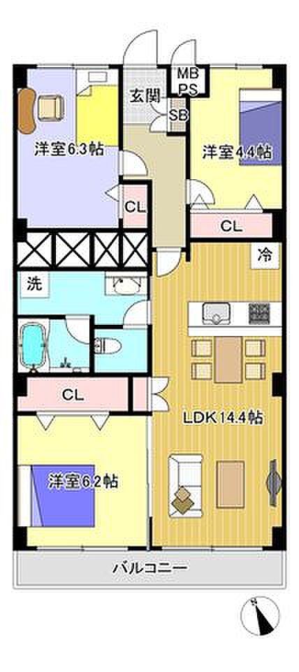 江戸川ハイツ(3LDK) 6階の内観