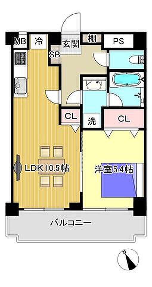 永功ハイヴ駒形(1LDK) 6階の間取り図
