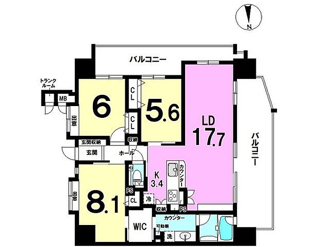ワイズスカイヴィラアラハ　6F(3LDK) 6階の内観