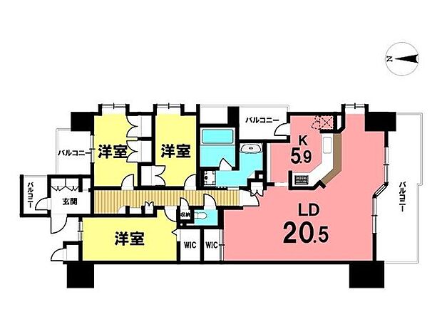 ラドーニタワー美和(3LDK) 5階の間取り図
