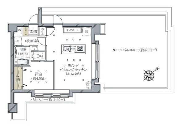 エスペランサ城郷(1LDK) 4階/404号の間取り図