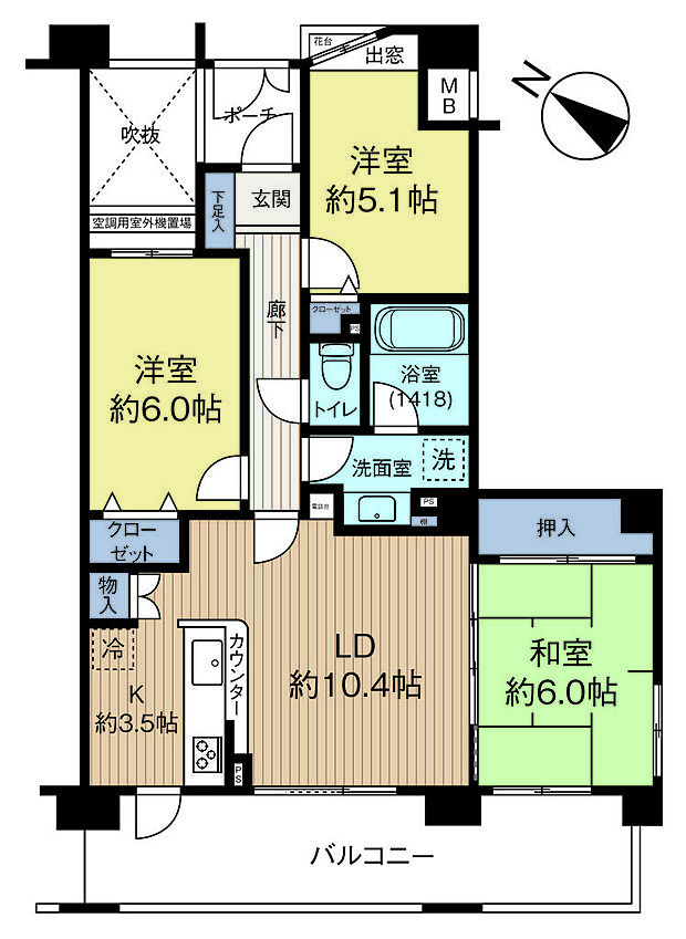 レクセルガーデン東所沢(3LDK) 5階の間取り図