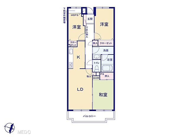 グリーンコート勝田台(3LDK) 3階の間取り図