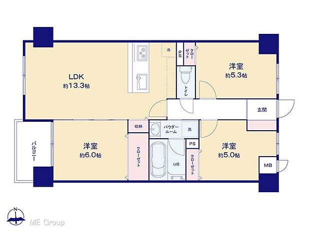 ライオンズマンション川越第弐(3LDK) 2階の間取り図
