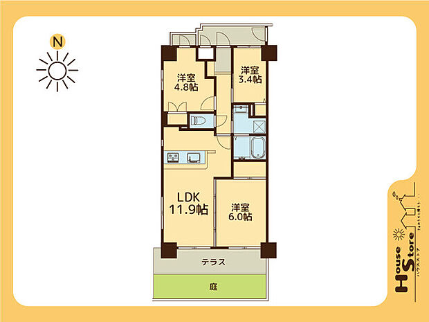 エクセルコート東浦和弐番館(3LDK) 1階の間取り図