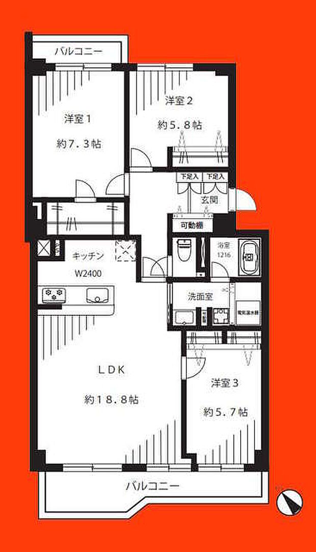 市川グリーンハイツＢ棟(3LDK) 11階の間取り図