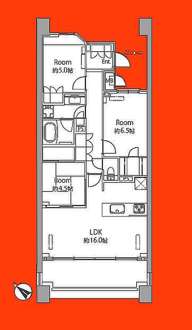 グランスイートブルー　ベイフロントタワー(3LDK) 18階の間取り図