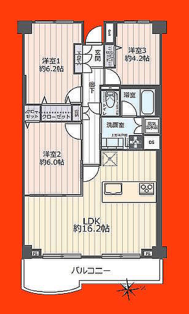 津田沼ハイツ(3LDK) 2階の間取り図