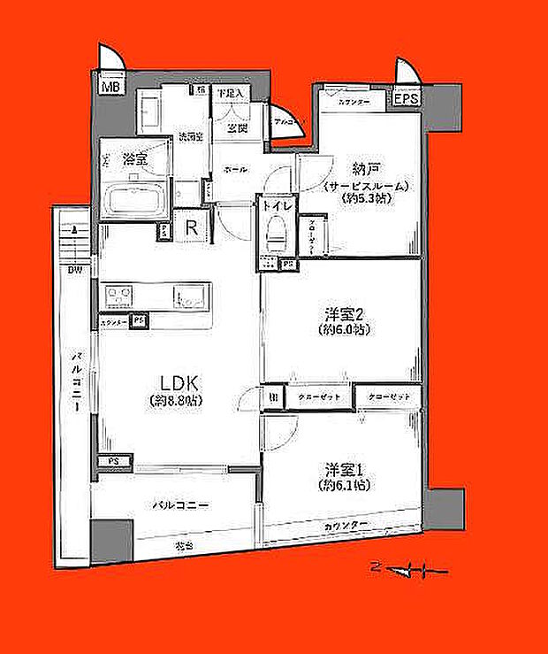 ル・シック千葉フロンテージ(2SLDK) 10階の間取り図
