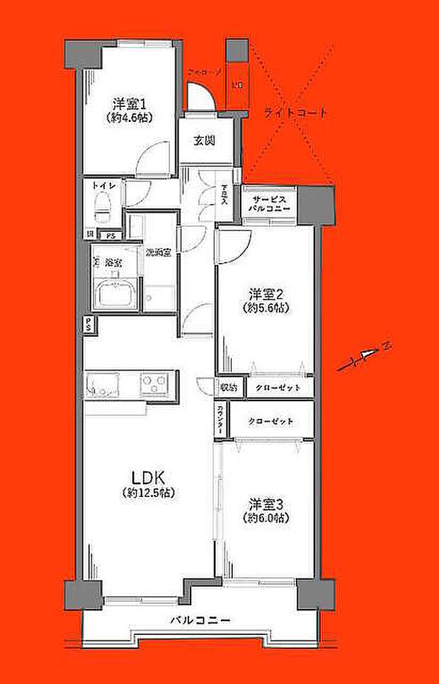 コープ野村松戸(3LDK) 6階の間取り図