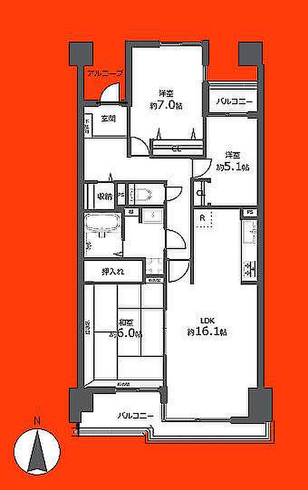 シティパラス柏(3LDK) 3階の間取り図