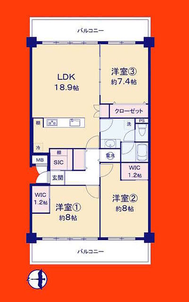 南柏パークハウスＡ棟(3SLDK) 1階の間取り図