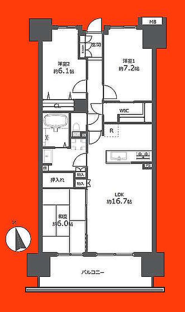 ユトリシア参番街(3LDK) 13階の間取り図