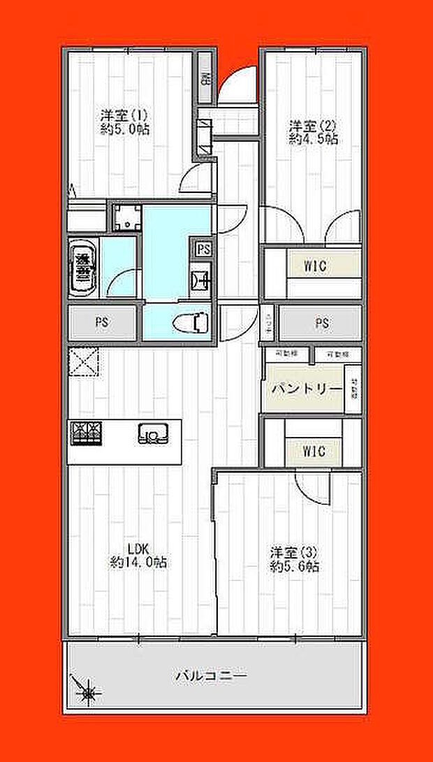 千葉ガーデンタウンＢ棟(3LDK) 7階の間取り図