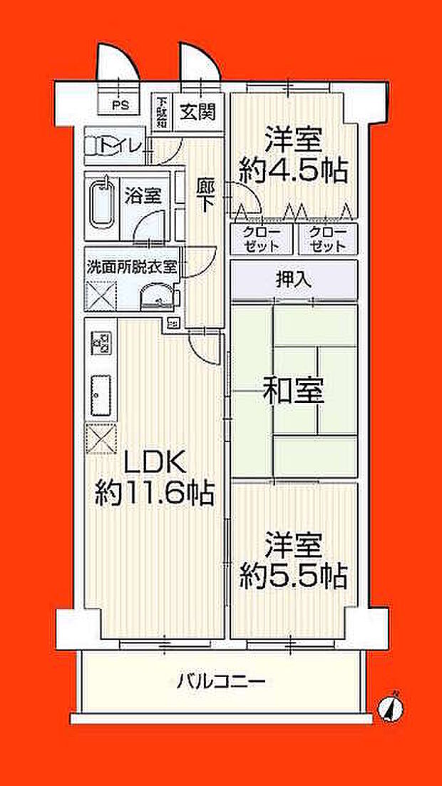 ライオンズマンシヨン船橋飯山満台一番館　602(3LDK) 6階の内観