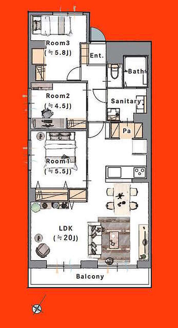 検見川パークハウスＡ棟(3LDK) 10階の間取り図