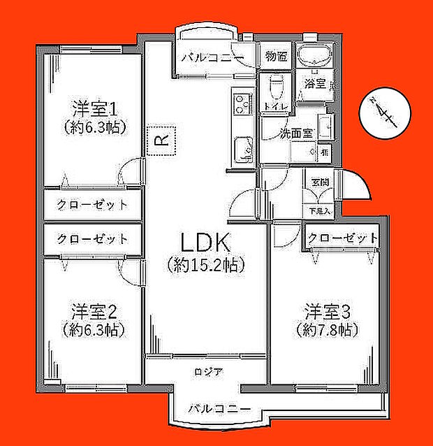 サンコーポ検見川Ｂ棟(3LDK) 5階の間取り図