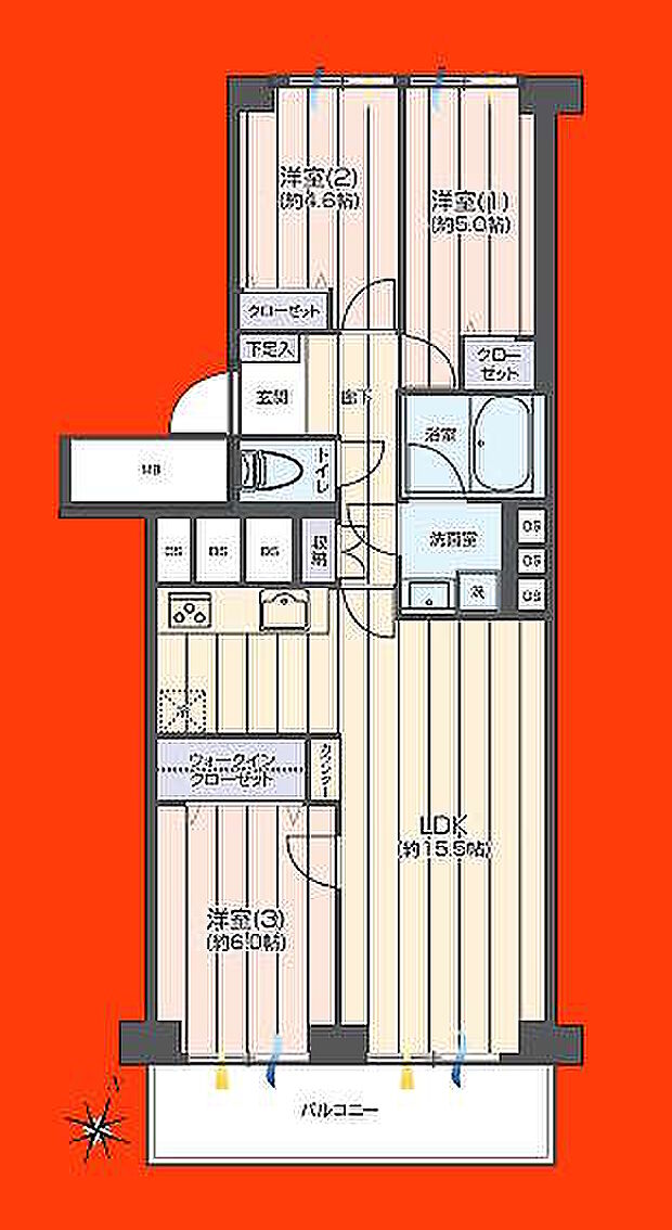 サニーハウス南行徳Ｂ棟(3LDK) 6階の間取り図