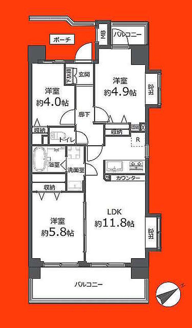 ナイスアーバン本八幡(3LDK) 6階の間取り図