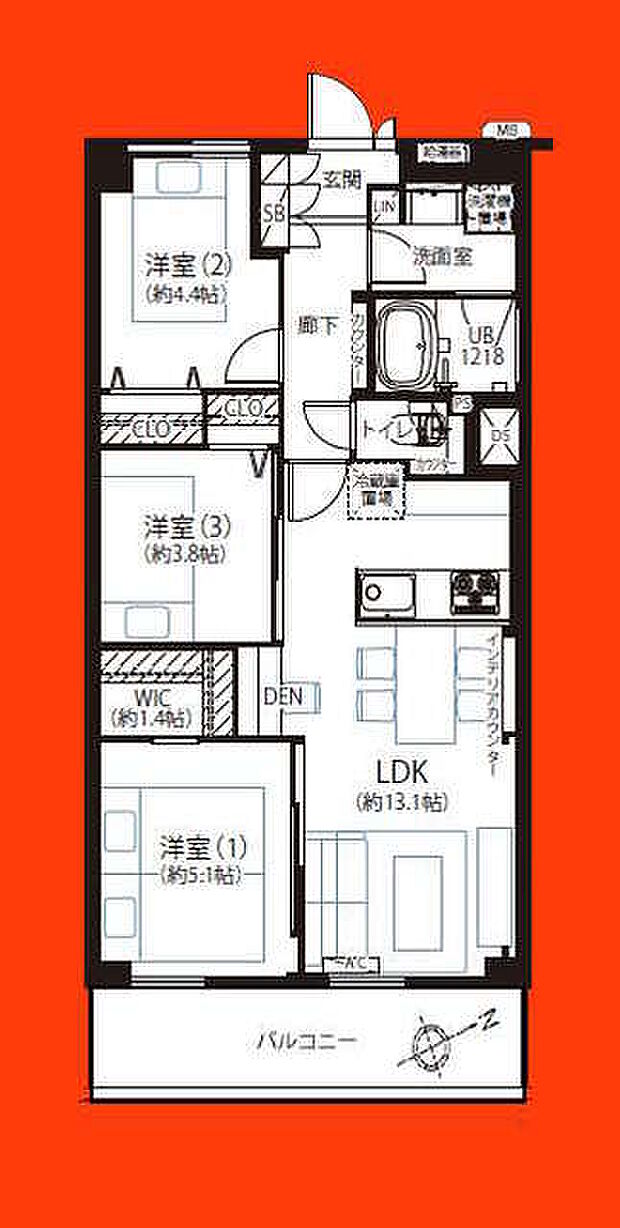 ルネ西船橋1号棟(3LDK) 8階の間取り図