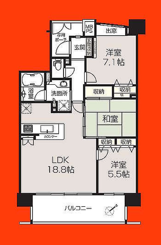 ライオンズガーデン稲毛海岸(3LDK) 3階の間取り図