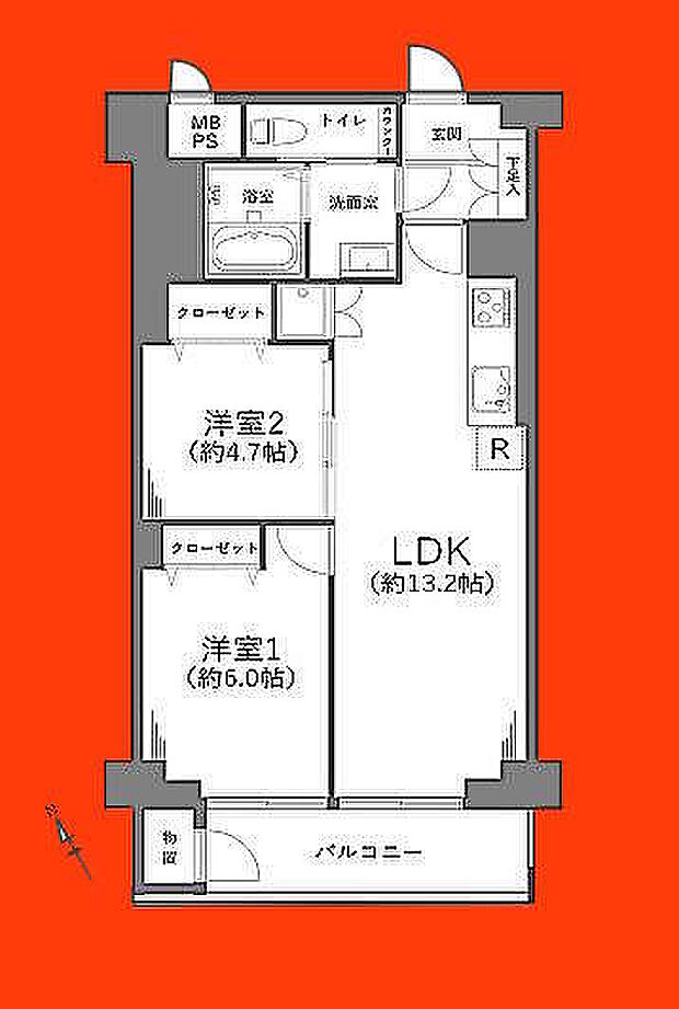 パークサイド船橋(2LDK) 10階の間取り図