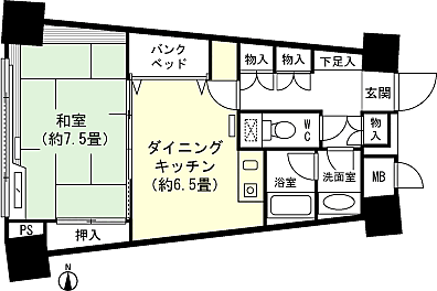 グランドウイング舞子高原(1DK) 8階の間取り図