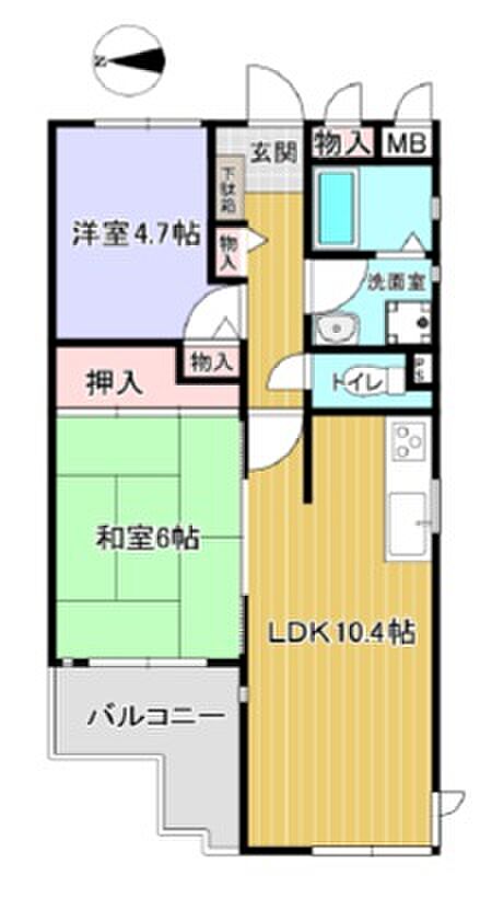 野中北パークマンション(2LDK) 3階の間取り図