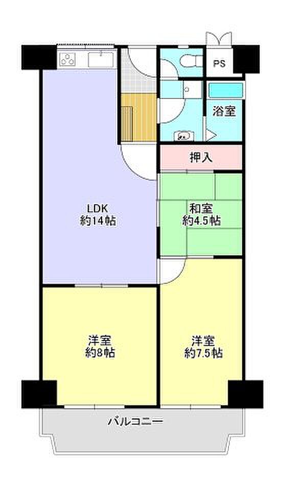 ローレルハイツ宝塚弐号棟(3LDK) 6階の間取り図