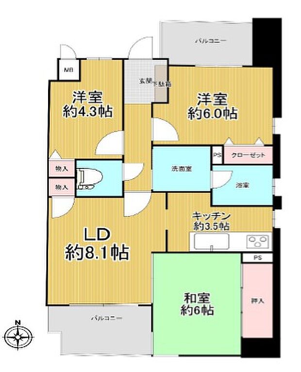 ビューネ尼崎(3LDK) 6階の間取り図