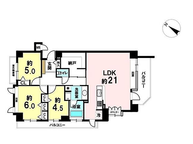 3SLDK、専有面積83.89m2、バルコニー面積16.63m2、南西角部屋、最上階、2面バルコニーの明るく開放的なお住まいです♪