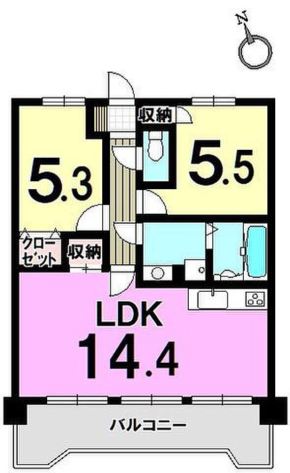 三愛シティライフ箱崎11(2LDK) 2階の間取り図