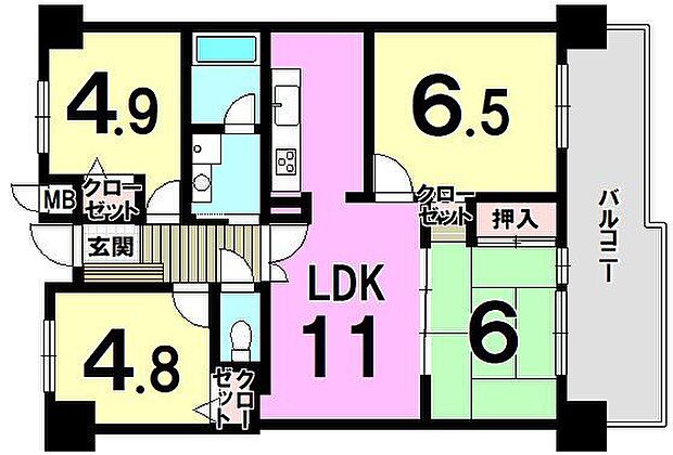 箱崎エクセル南22(4LDK) 6階の間取り図