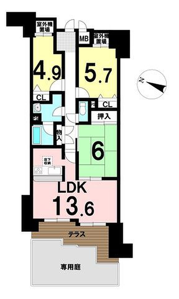 生駒グリーンマンションイーストウィング(3LDK) 1階の間取り図