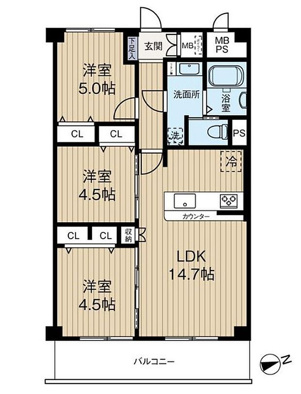 パークプラザ鶴見(3LDK) 7階/703号室の間取り図