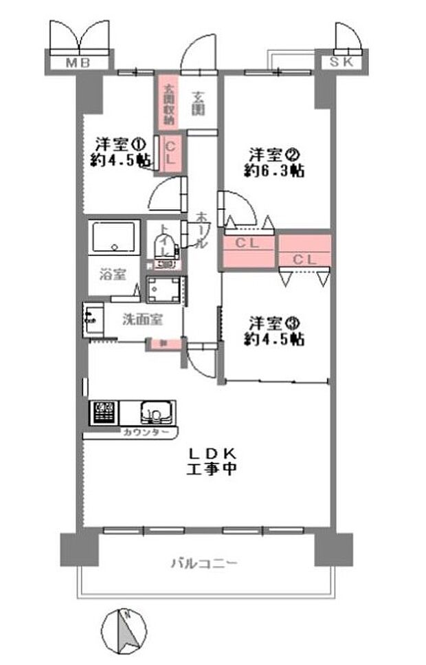 アドリーム城東野江(3LDK) 3階/302の間取り図