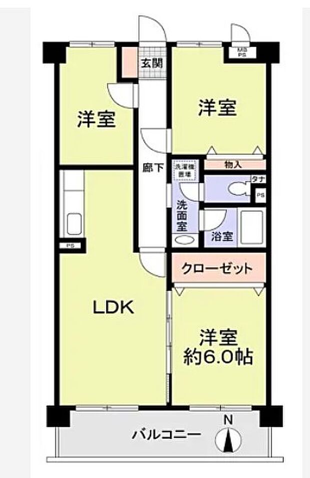 エメラルドマンション鶴見緑地(3LDK) 2階/204の間取り図