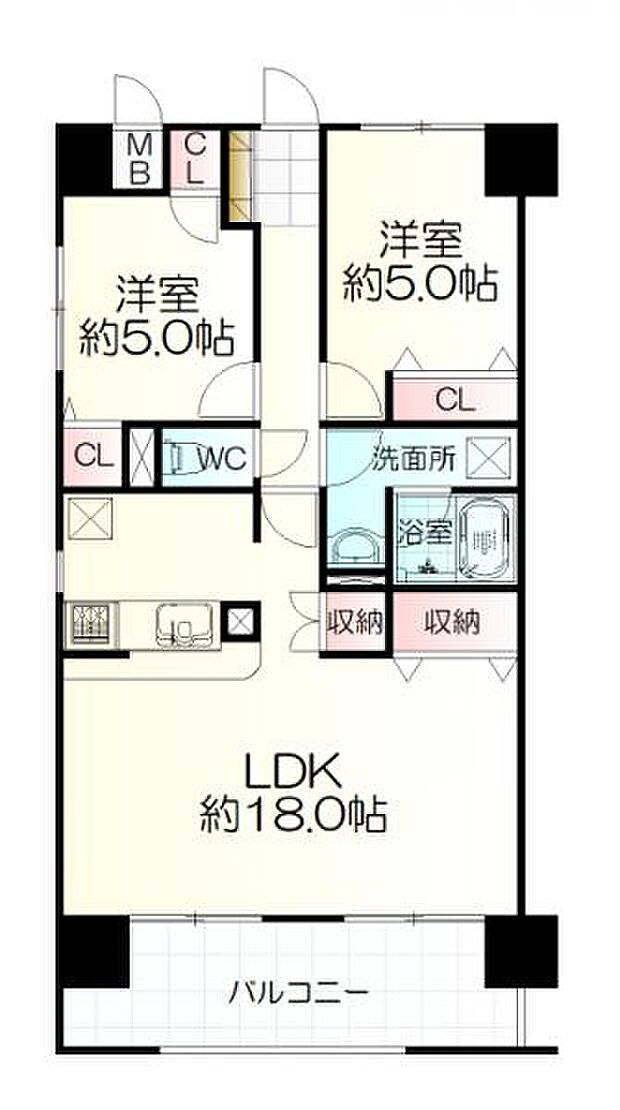 ダイトシティ仙台東(2LDK) 3階の間取り図