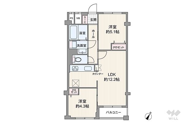 上飯田コーポラス(2LDK) 4階の間取り図