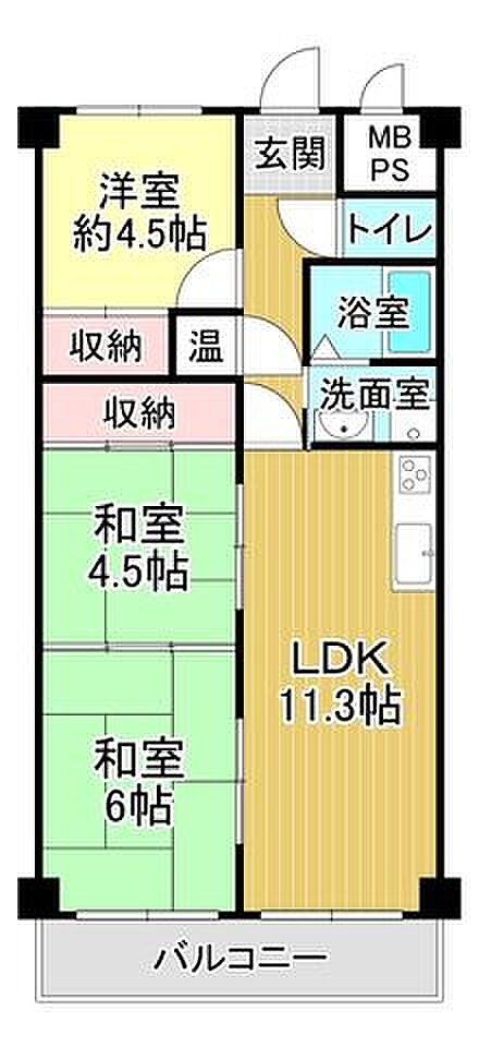 エバーグリーン新下関(3LDK) 3階の間取り図