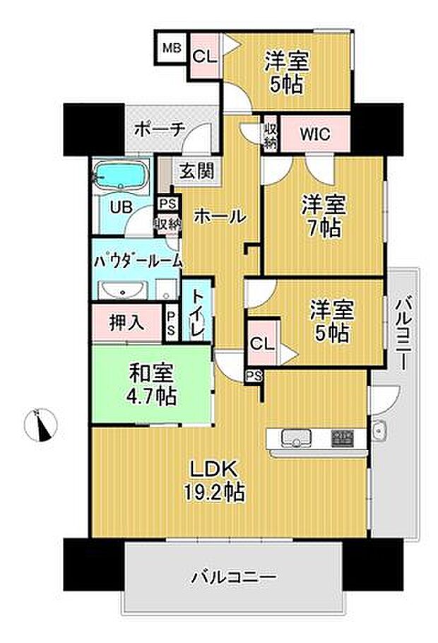 サンライフ新下関駅前(4LDK) 6階の間取り図