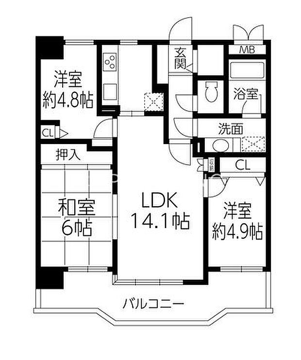 コスモ相武台サニーサイド(3LDK) 8階の間取り図