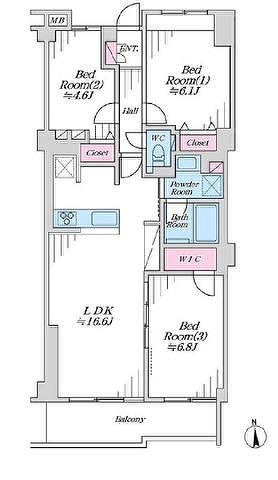 シティホームズ海老名(3LDK) 5階の間取り図