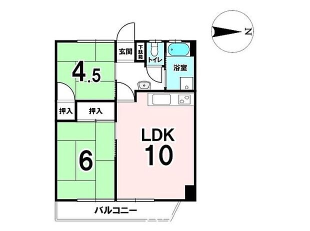 第一西の京マンション(2LDK) 4階の間取り図