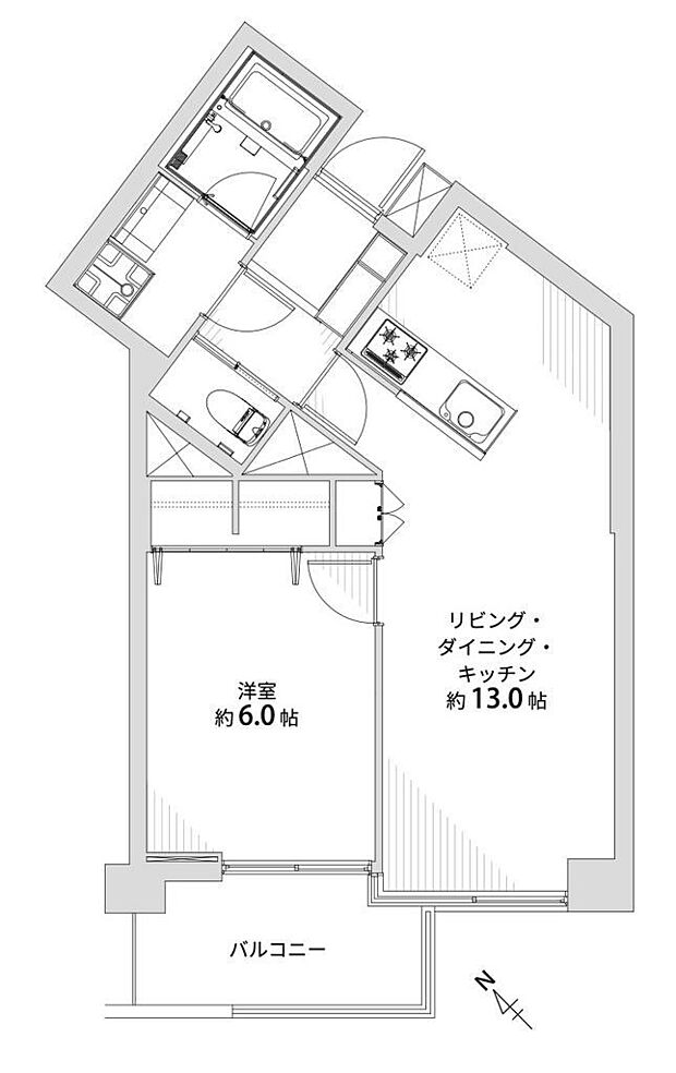 ドミール川口(1LDK) 2階の間取り図