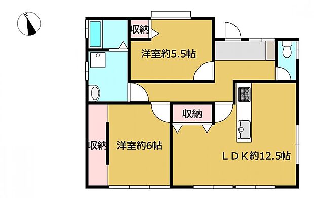 【間取り図】リフォーム後の予定間取り図です。間取り変更を行い全室洋室の2LDKに仕上げる予定です。