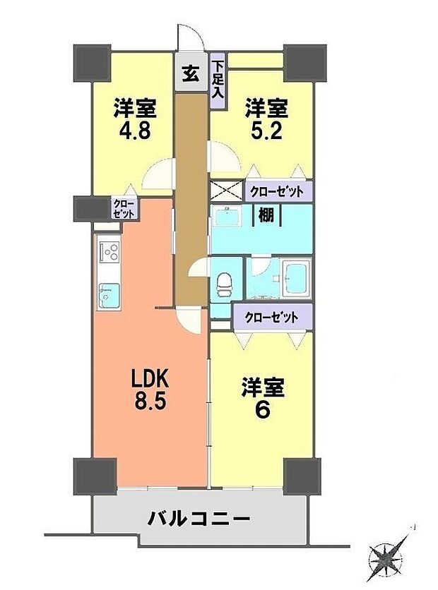 エクセル津田沼(3LDK) 10階の間取り図